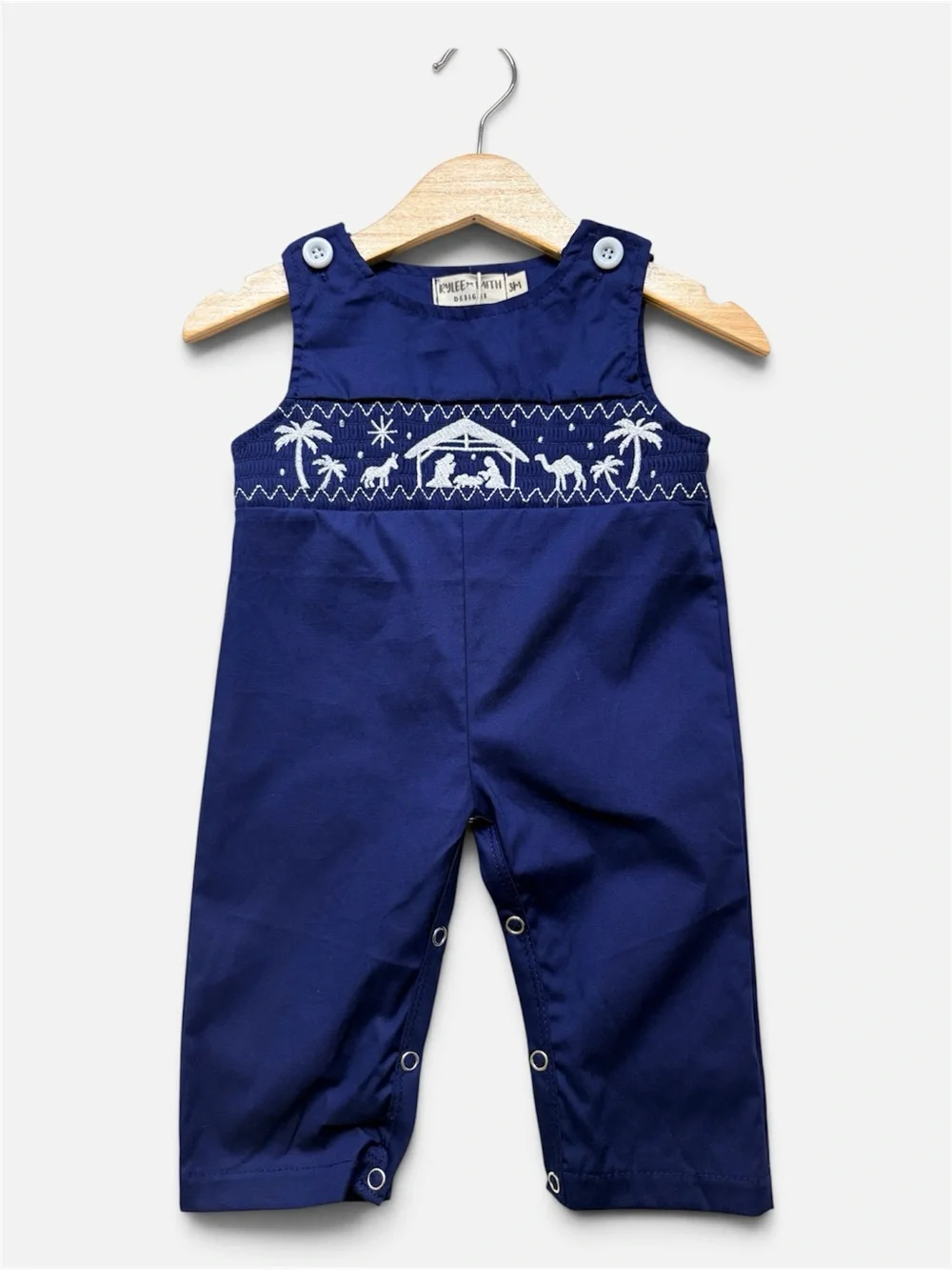 Rylee Faith Navy Smocked Nativity  Romper